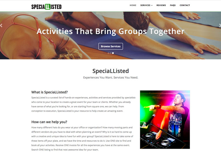 Website created for a corporate event specialist