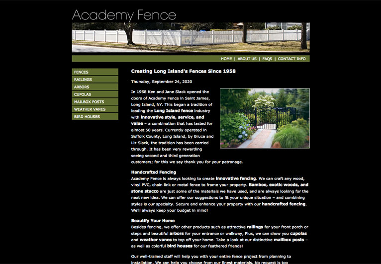 Website designed for a fence company